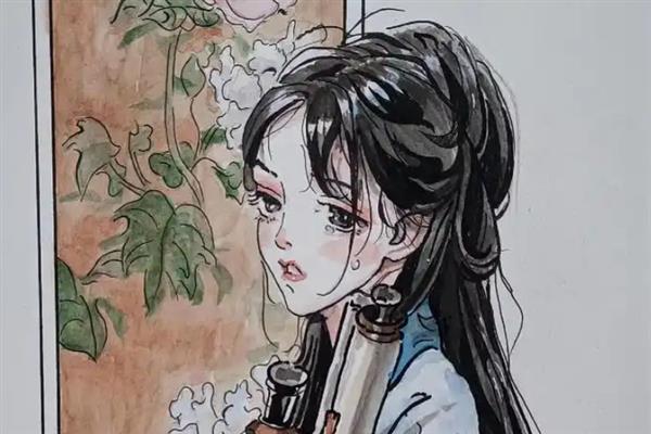 怎么画水彩古风插画头发，首先要确定头部比例