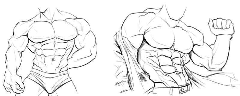 动漫肌肉男的画法，正面绘制时要优先画出肌肉结构的正面