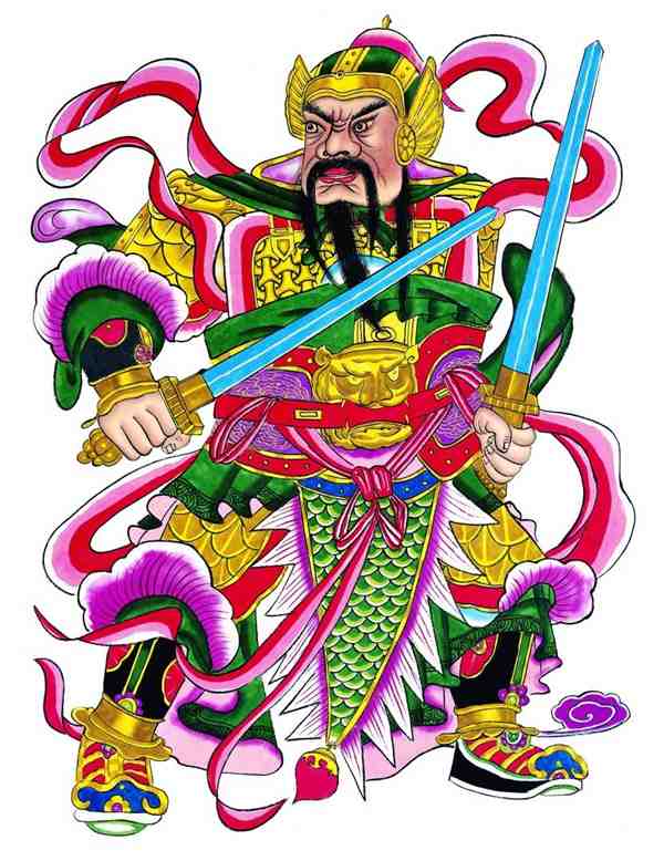 一组威风凛凛的门神彩绘神像图片