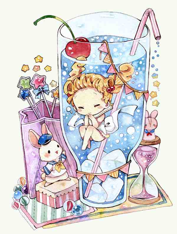 温柔治愈风|日本插画师mokarooru卡通女孩和小兔子插画作品