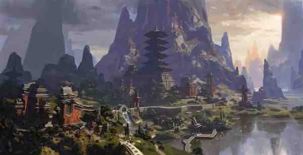 手绘好看的古风山水风景图片欣赏