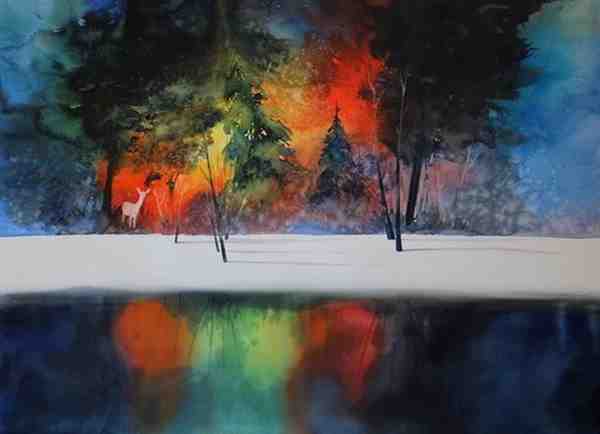 手绘美丽的水彩风景唯美插画图片