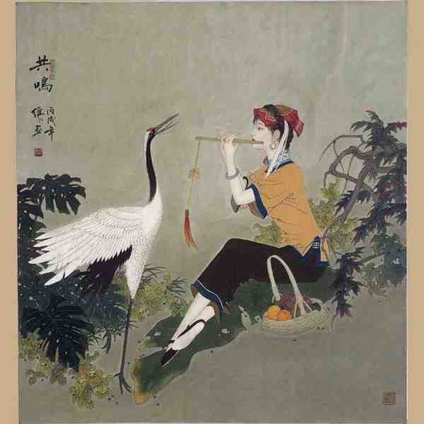 李墨竹手绘古典美女水墨画人物图片