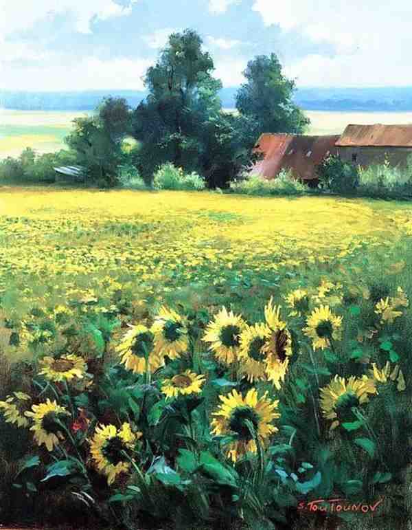 俄罗斯画家Serguei Toutounov油画花卉作品