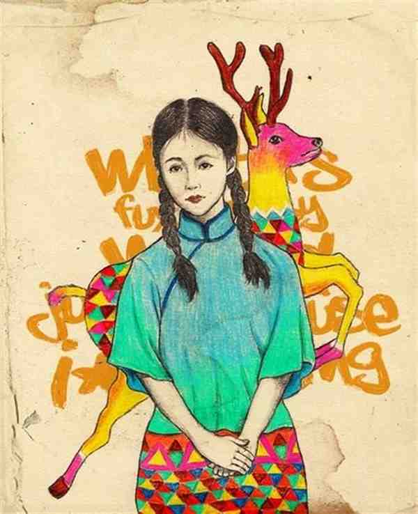 富有个性的人物&动物多彩几何元素插画图片