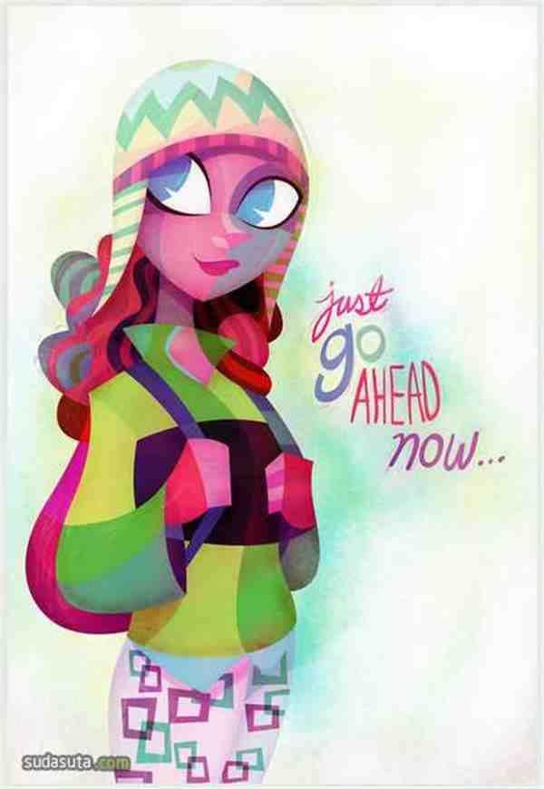 欣赏色彩奔放的几何人物插画图片