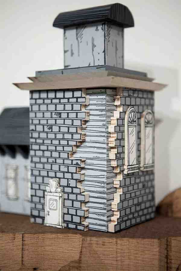 木雕与房子巧妙组合创意插画图片