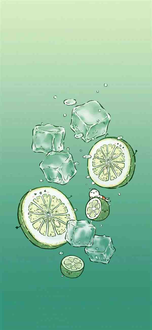 柠檬冰块简约小清新卡通手绘壁纸图片