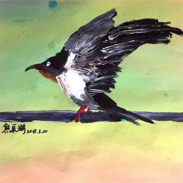 好看的儿童水粉画燕子作品图片