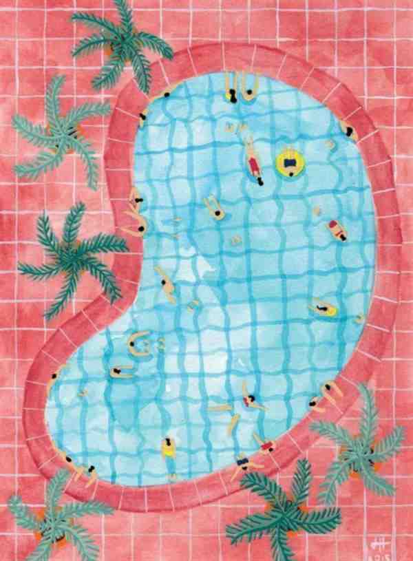 水彩插画家JoanneHo夏人游泳池插画欣赏