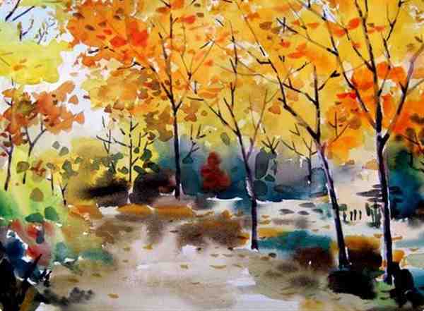 秋天儿童水彩画大全