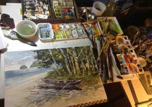 菲律宾画家海边生活水彩画作品欣赏