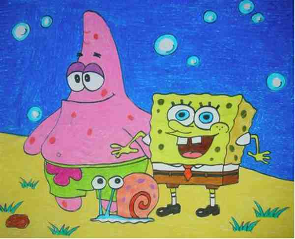 卡通可爱海绵宝宝水彩画图片欣赏