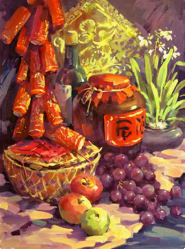 新春佳节水粉画