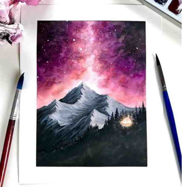 适合新手的简单水彩画星空图片