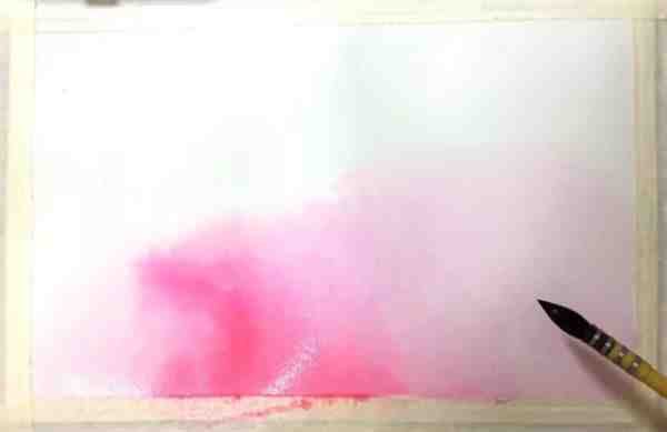 水彩画夜晚美丽粉色星空画教程