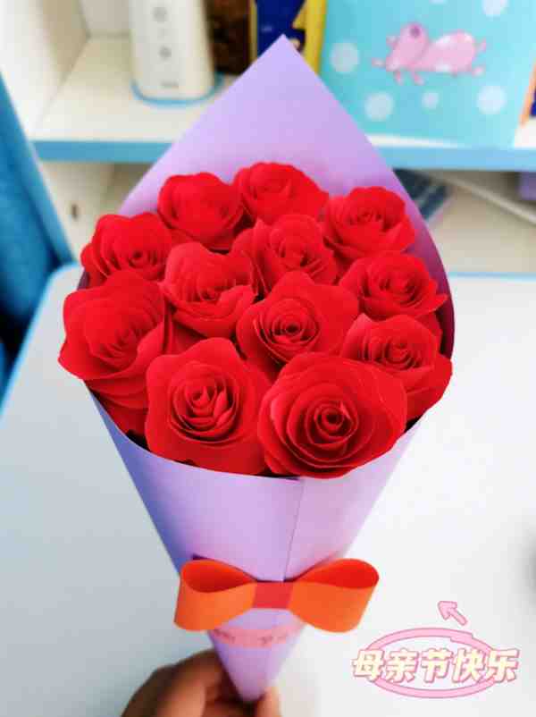 儿童创意diy: 母亲节手工制作一束花(玫瑰花束)