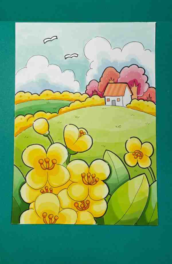春天为主题的绘画作品初中版 初中生春天的画画作品欣赏