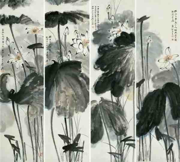 张大千四屏荷花图片 张大千四屏荷花有什么特点